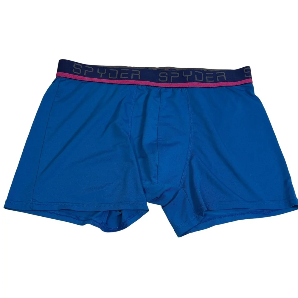 Spyder Mens Performance Boxer‎ Briefs Blue Elastic Logo Waistband Size Large